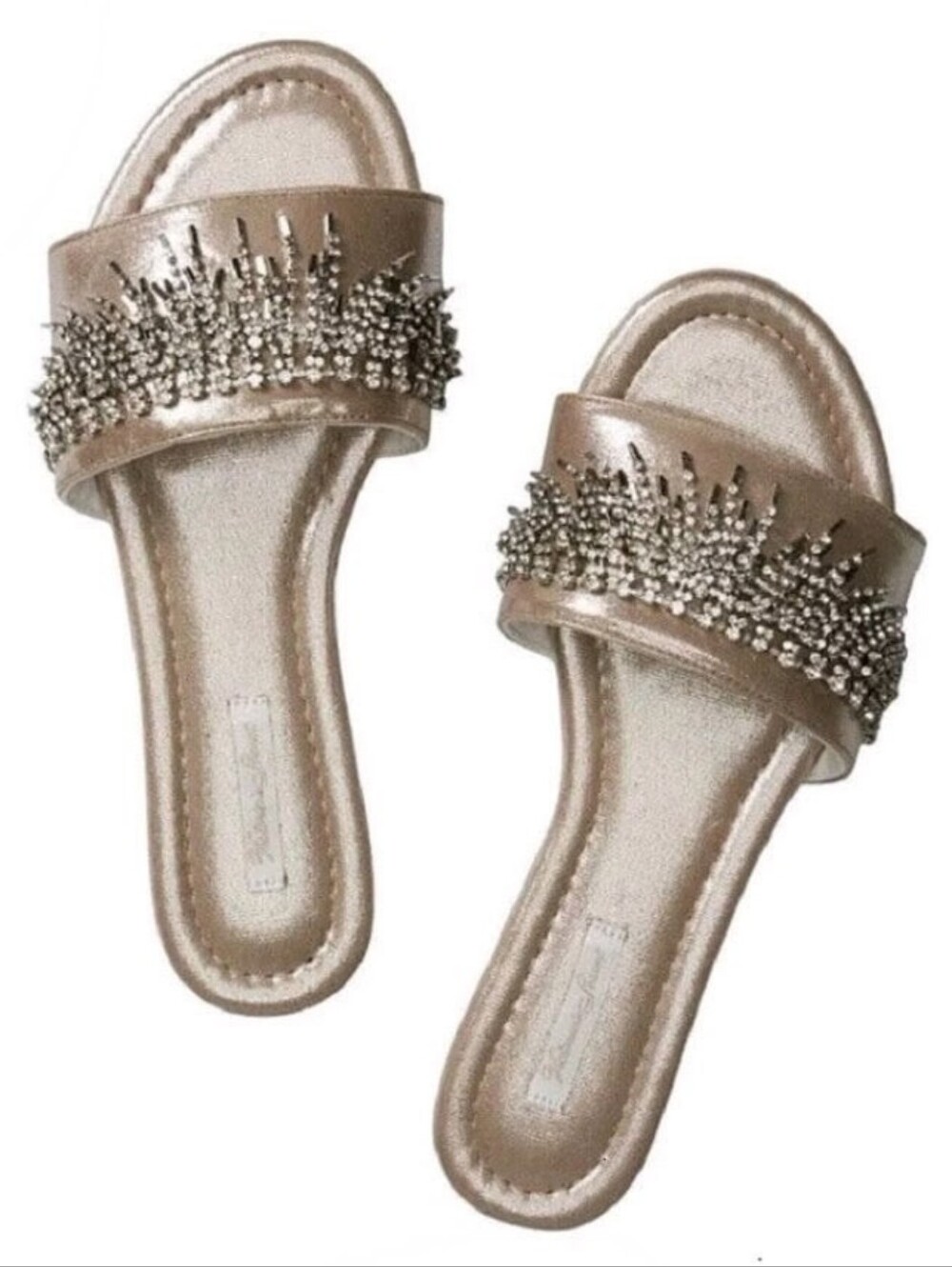Victoria's Secret Fringe Rhinestone Bling Velvet Slides Gold Shine Size M (7/8)